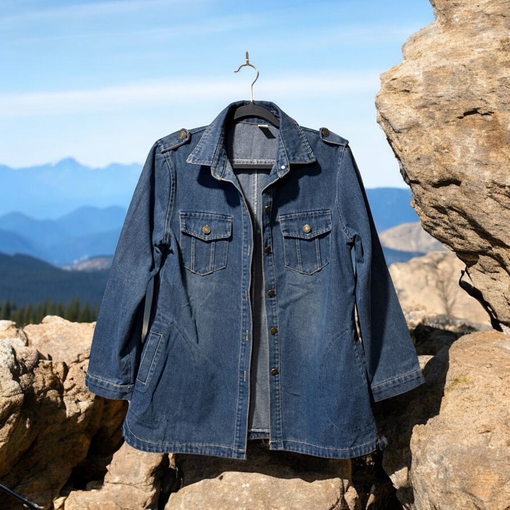 Blue Denim Jean Jacket, Fits Size Small - Picture 6 of 16